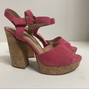 Pink Suede Block Heels